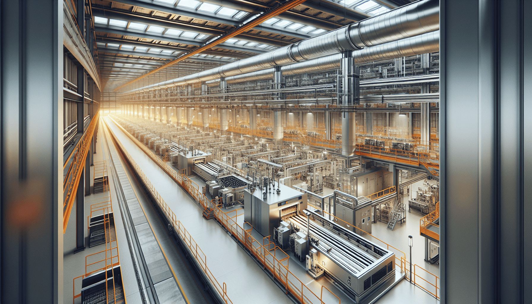 Stor tillverkningsanläggning med ventilationsinfrastruktur och luftövervakning